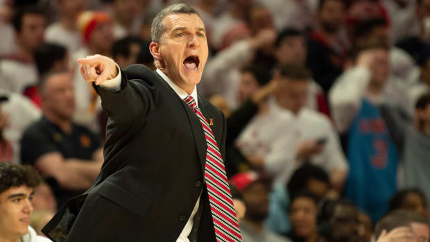 Feb 29, 2020; College Park, Maryland, USA; Maryland Terrapins head coach Mark Turgeon reacts during the first half against the Michigan State Spartans at XFINITY Center. Mandatory Credit: Tommy Gilligan-USA TODAY Sports